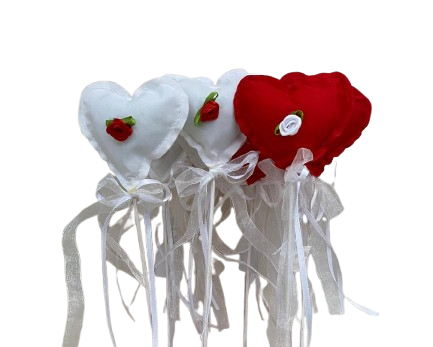 Pick cuori in tessuto assortiti lun.7xAlt. 7cm confezione 12pz.-rosso/bianco