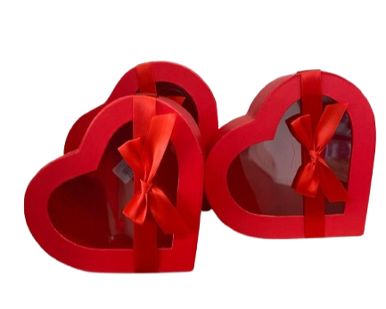 Scatole cuore con fiocco set di 3 pz d.25/d.23/d.21-rosse