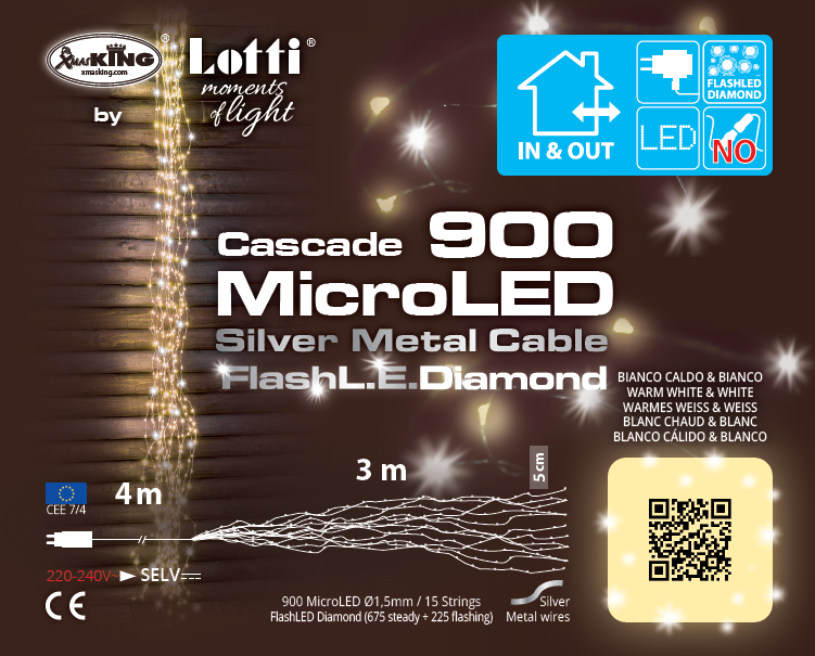 Cascata 900 Microled Flashled lun 300cm-B.Caldo + Flash B.Freddo