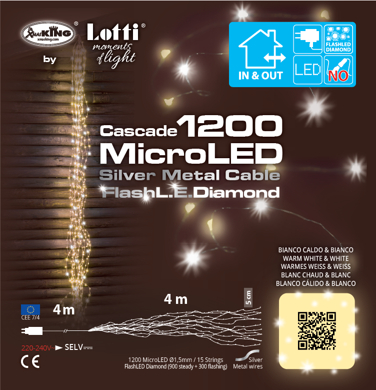 Cascata 1200 Microled Flashled 15x80 lun 400cm-B.Caldo + Flash B.Freddo