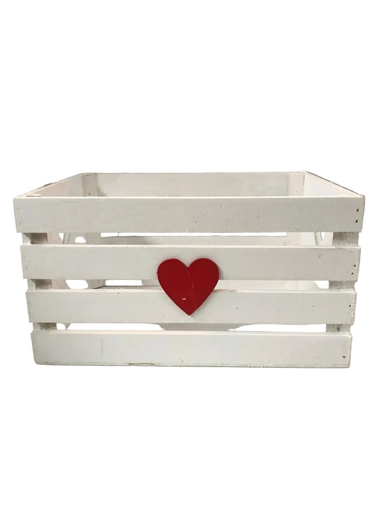 Cassetta legno cuore Lun.26; Lar.18; Alt.14-bianco