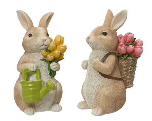 Coppia coniglietti poliresina  Lun.7cm Lar.9.5cm Alt.14.5cm-marrone-multicolore