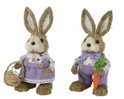 Coppia coniglietti in paglia Lun.8cm Lar.13cm Alt.25cm-lilla