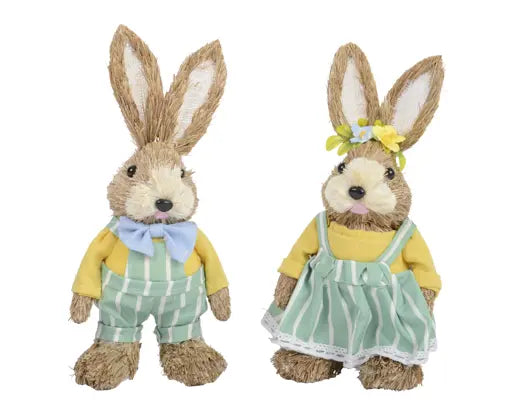 Coppia coniglietti in paglia Lun.10cm Lar.11cm Alt.25cm-multicolore