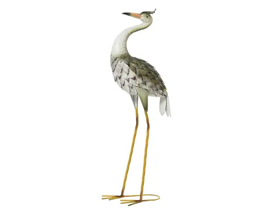Airone in ferro per esterno Lun.17,8cm Lar.28,5cm Alt.77,7cm-bianco/verde