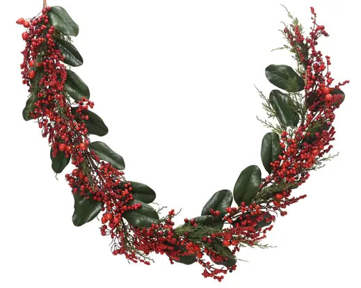 Ghirlanda Natale con bacche rosse dia 8 cm Lun. 180 cm-verde-rossa