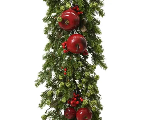 Ghirlanda pino con mele e bacche dia 9 cm lun 180 cm-verde-rosso
