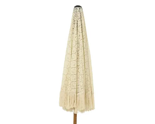 Ombrellone in cotone e poliestere con ricami Dia.208cm Alt.230cm-crema