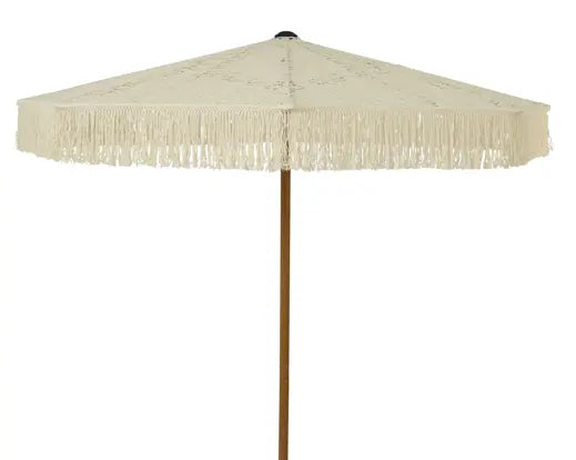 Ombrellone in cotone e poliestere con ricami Dia.208cm Alt.230cm-crema