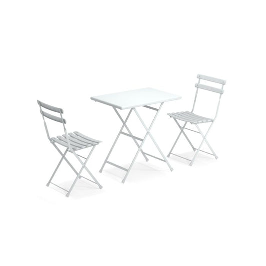 Tavolo in metallo con 2 sedie l.70xp.70xh.72cm-bianco