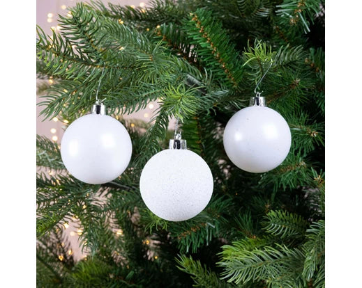 Sfere Natale plt d.6 opache e glitter-bianco