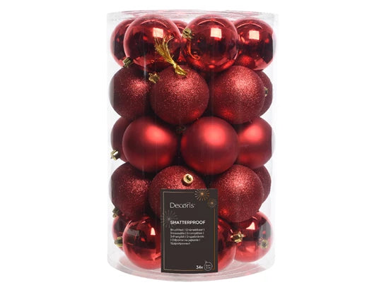 Sfere Natale d.8 plt lucido-opaco_glitter-rosso