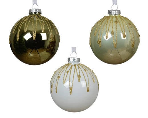 Sfere albero Natale in vetro d.8 assortite confezione pz.12-oro/verde/bianco