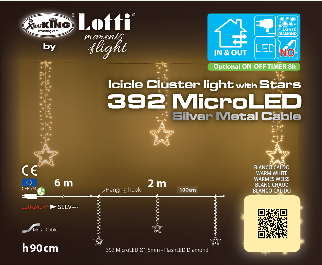 Ice Cluster Light 3 Stringhe 392 MicroLED FlashLED 200xH90cm-luce calda